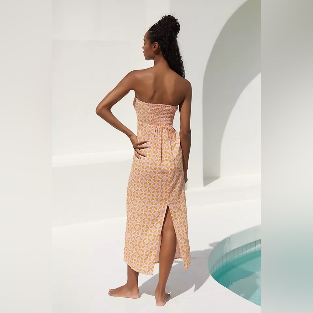 ANTHROPOLOGIE Aliza Strapless Linen Maxi Dress - Pink Size XS - Picture 2 of 7